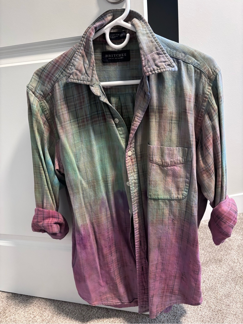 Multi-Color Hand Dyed Plaid Button-Up Shirt - Pastel Ombre - Picture 2 of 4